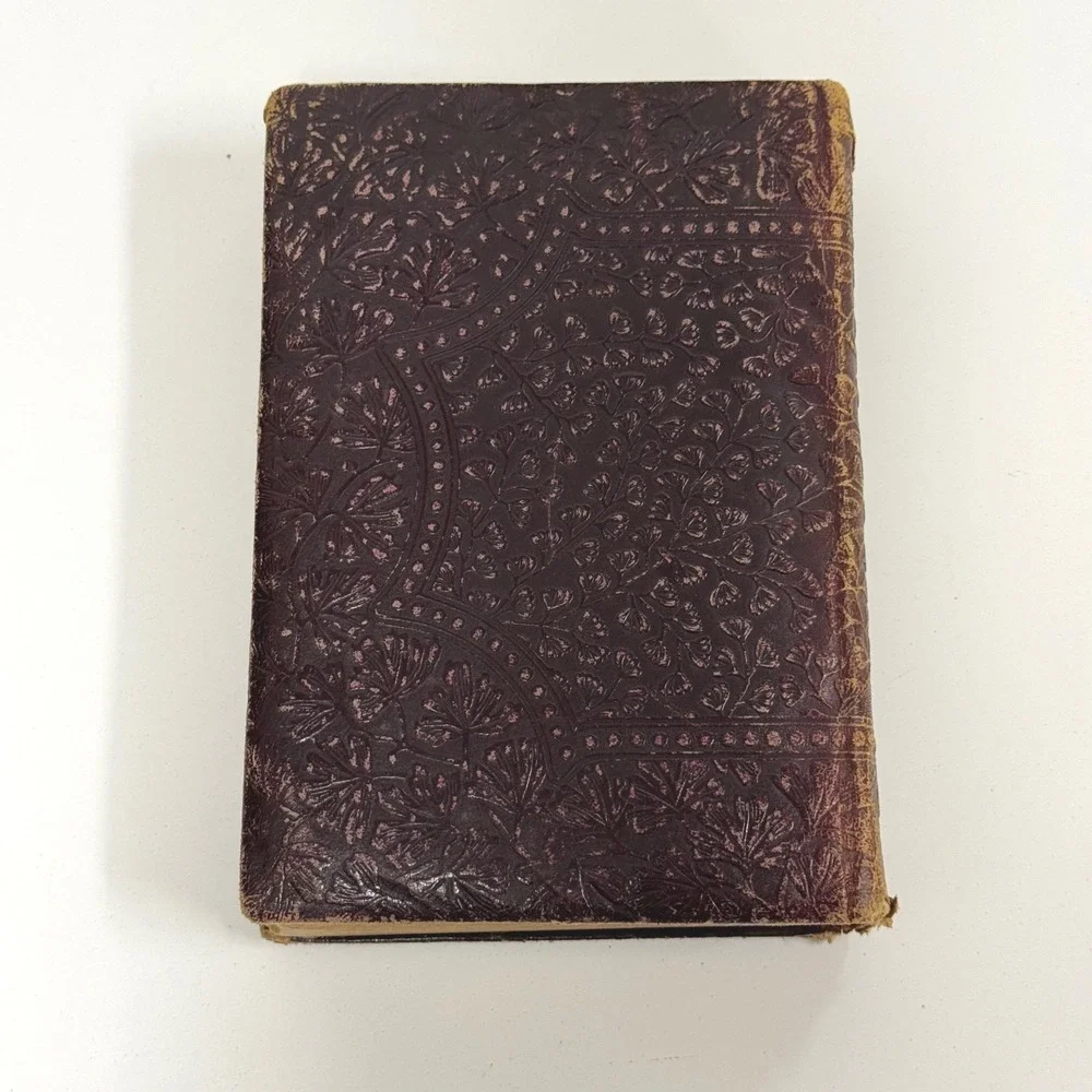 Antique Oliver Goldsmith Leather Bound Book Embossed Floral Burgundy Gold Gilt